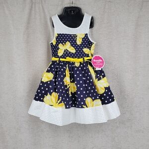 Nannette Navy and Yellow Polka Dot Butterfly Kids Girls Toddler 4T Dress NEW